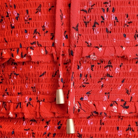 Free People Lolita Peasant Top Womens Red Boho Floral - Picture 5 of 8